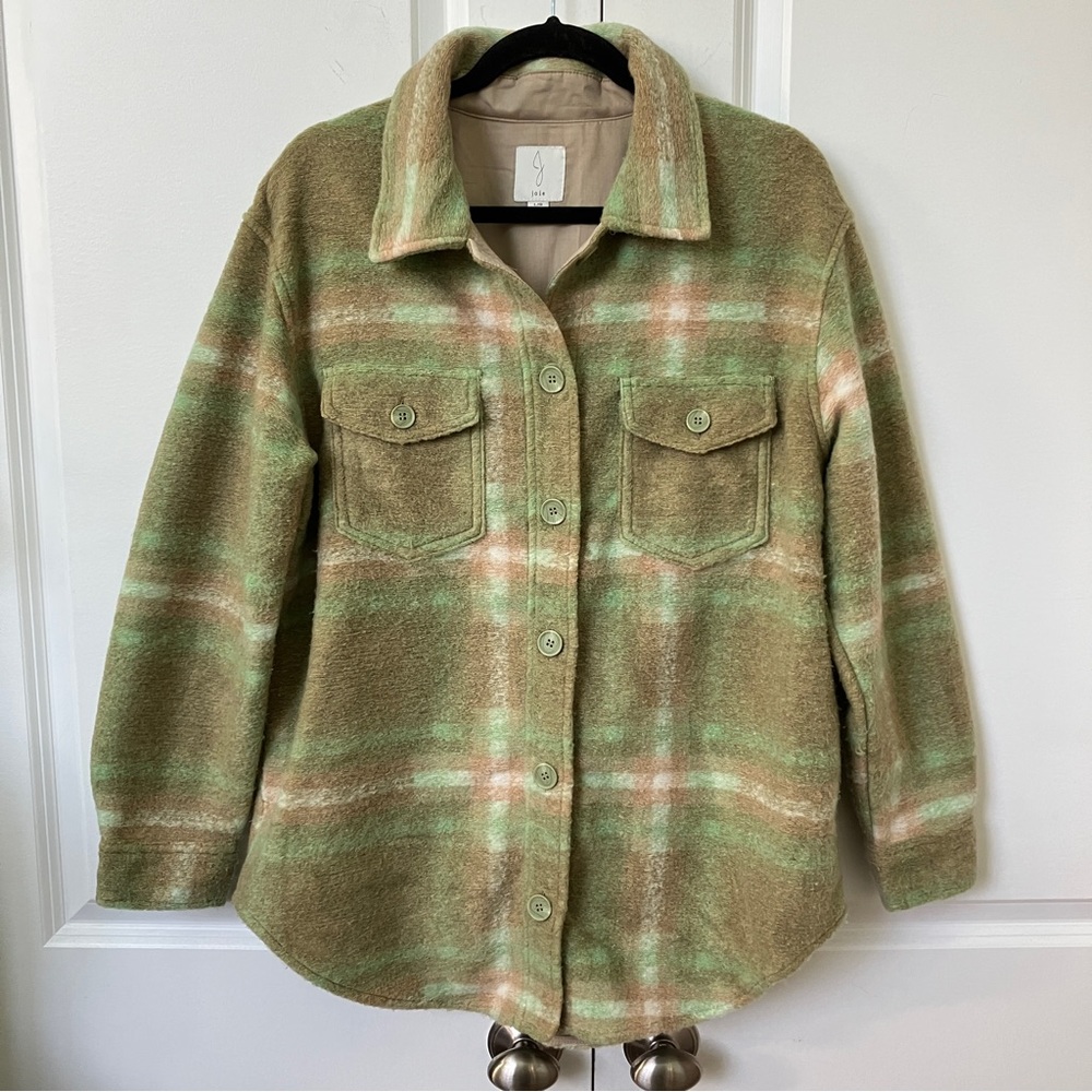๐ JOIE Green Plaid Shacket Shirt Jacket. Size LG. Great condition!! - Picture 3 of 9